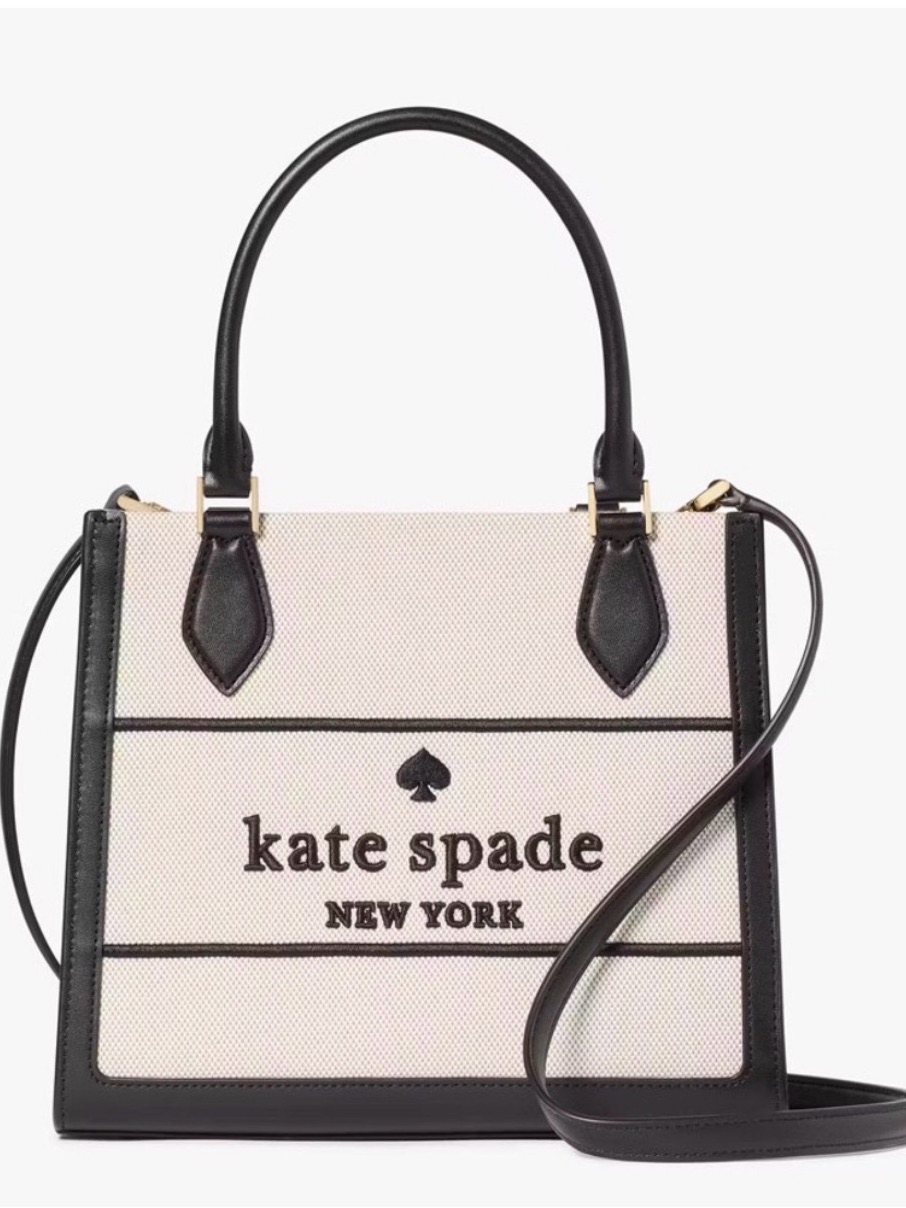 Nwt Kate Spade Ellie Small Tote Canvas Black Multi Logo Satchel Kk098
